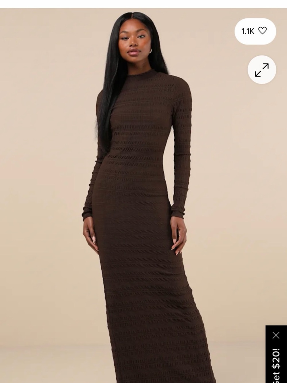 Lulu's Chocolate Brown Long Sleeve Maxi Dress